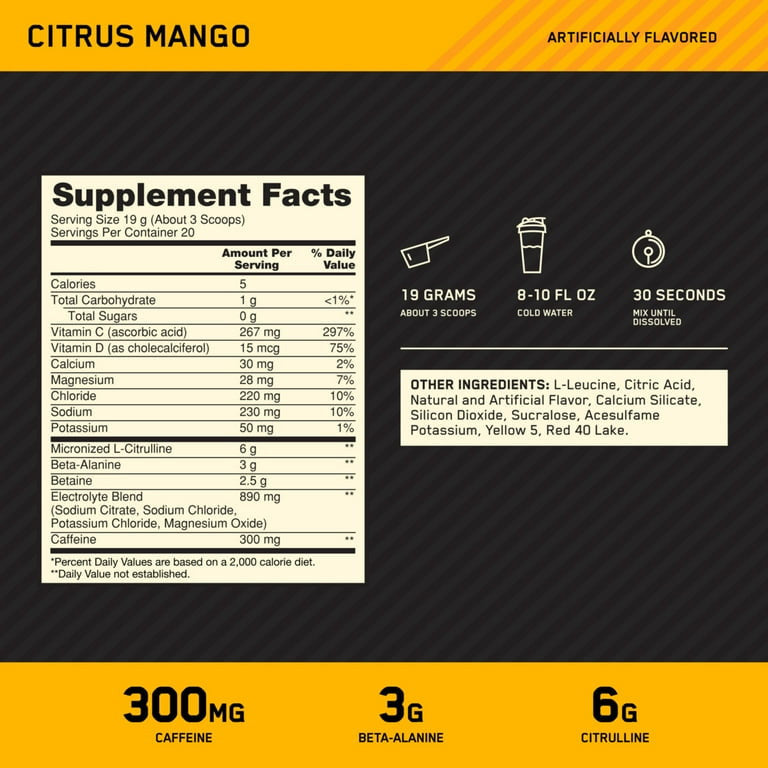 Optimum Nutrition Pre - Entreno Amplifier 20 Porciones Citrus Mango