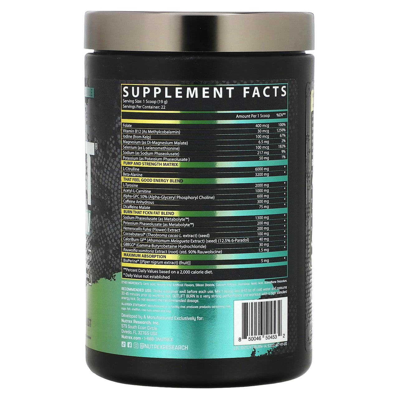Nutrex Research Outlift Burn 22 Porciones Maui Twist 1 Paq