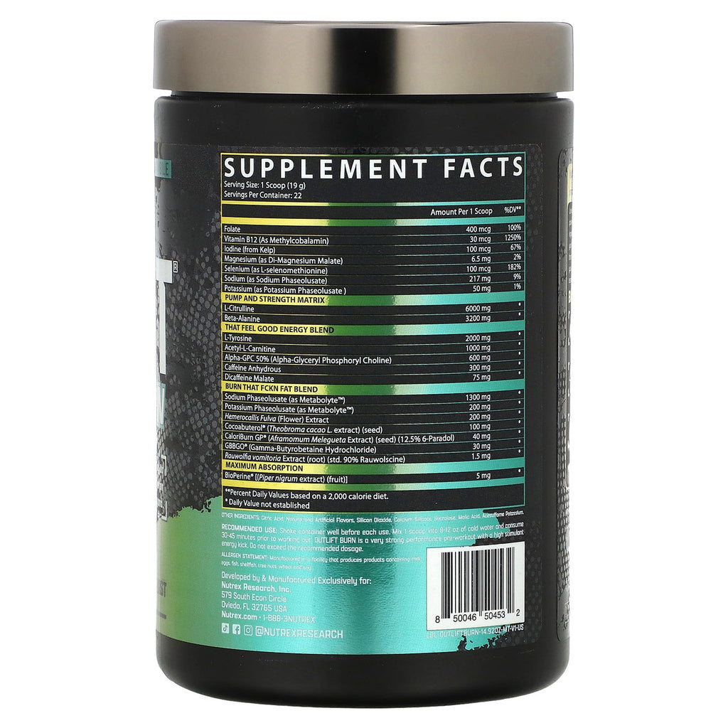 Nutrex Research Outlift Burn 22 Porciones Maui Twist 1 Paq