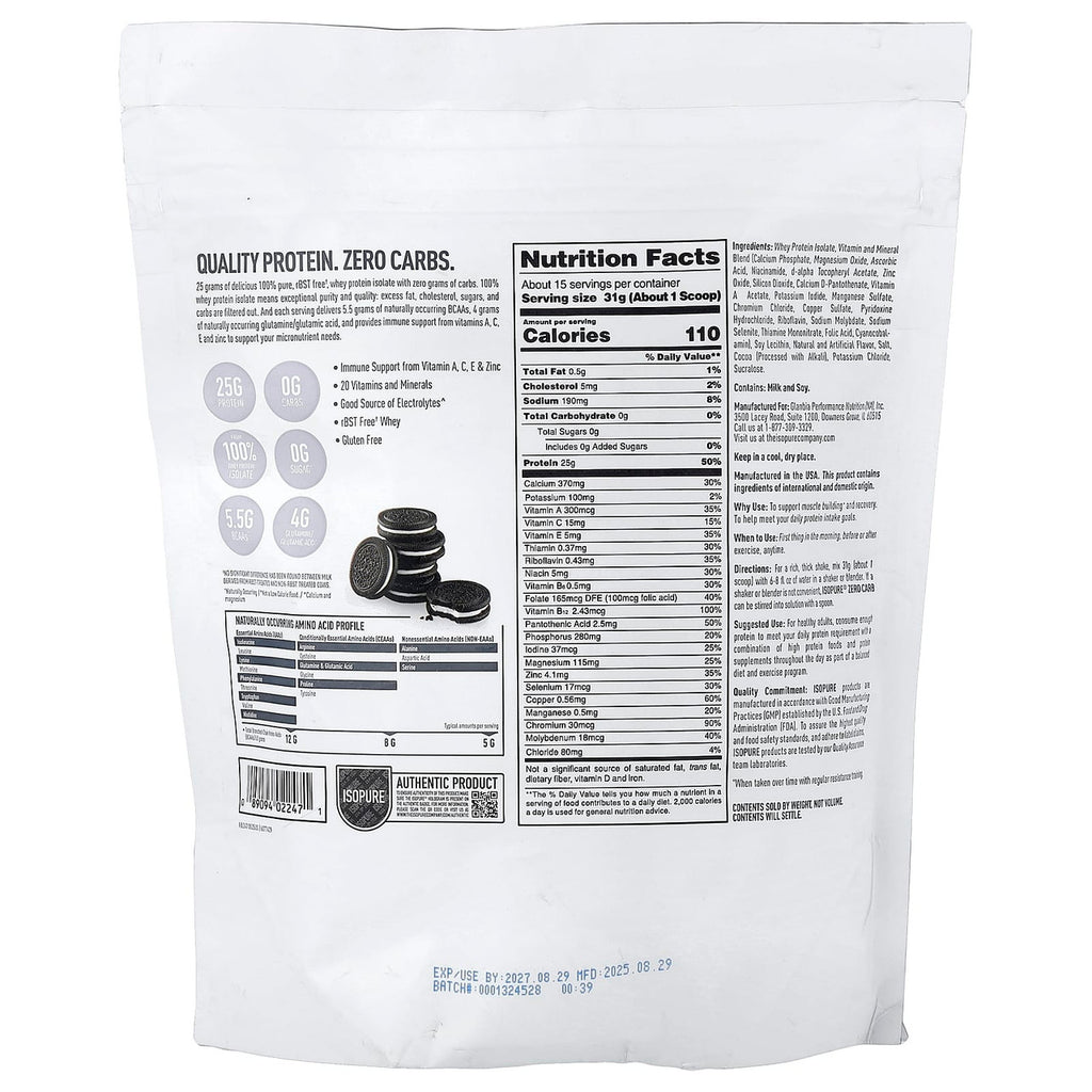 Nb Isopure Zero Carb 1 lb 480 Grs Cookies Cream