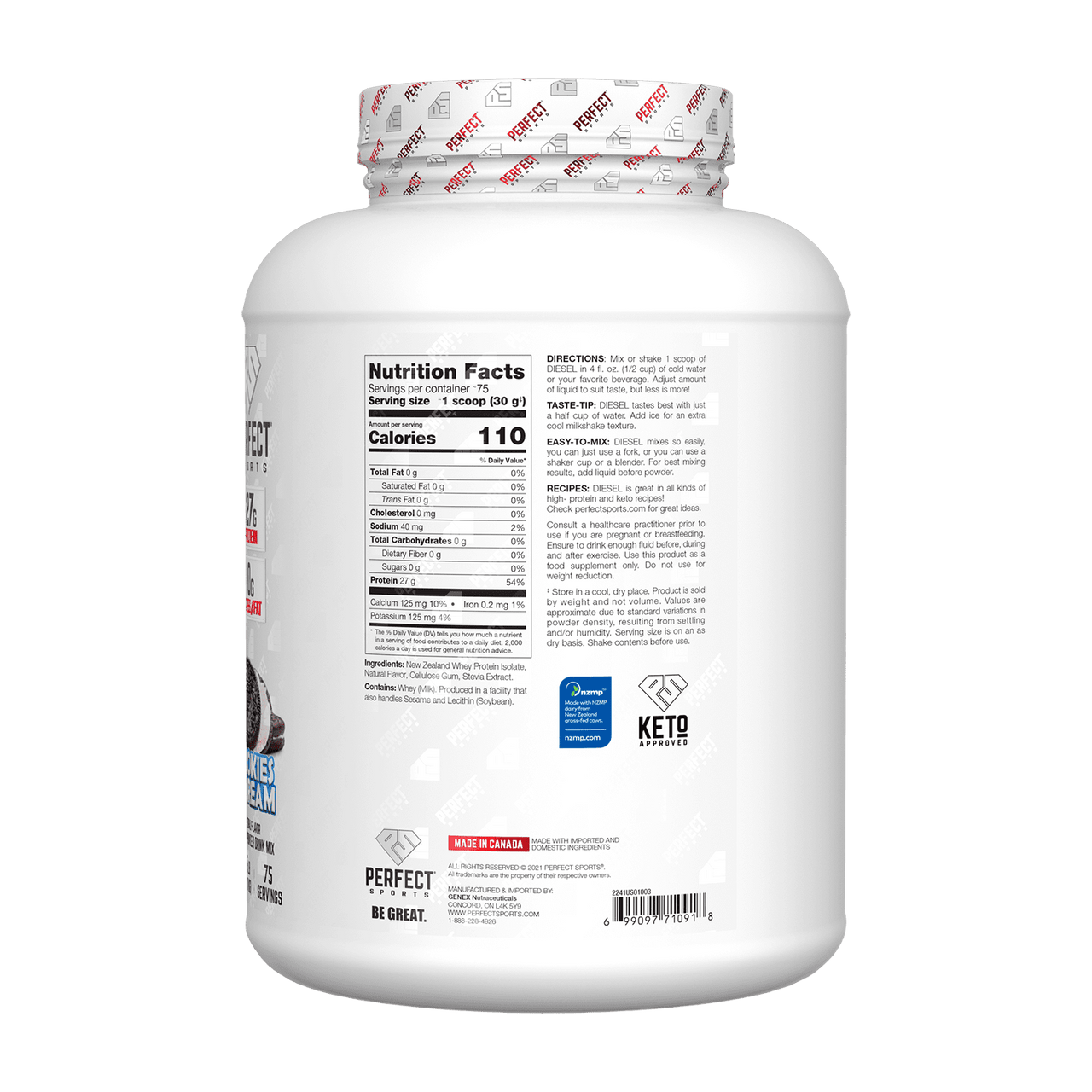 Perfect Sports Diesel 100 New Zealand Whey Aislado 5Lb Cookies N Cream
