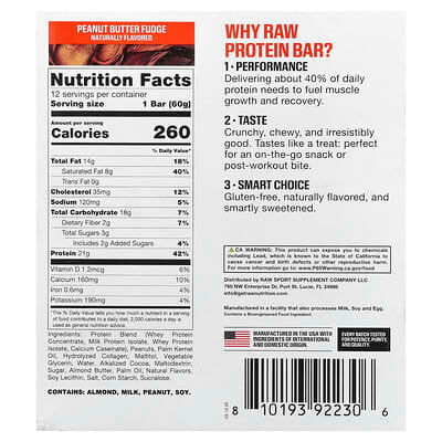 Raw Protein Bar 12 Paquete Peanut Butter Fudge