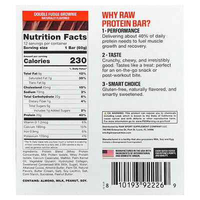 Raw Protein Bar 12 Paquete Double Fudge Brownie