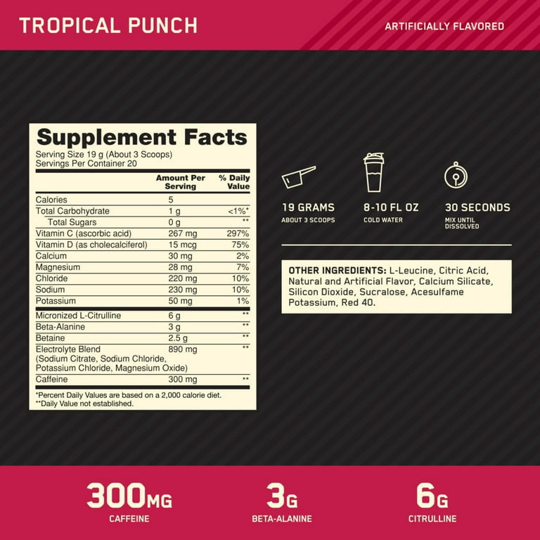 Optimum Nutrition Pre - Entreno Amplifier 20 Porciones Tropical Punch