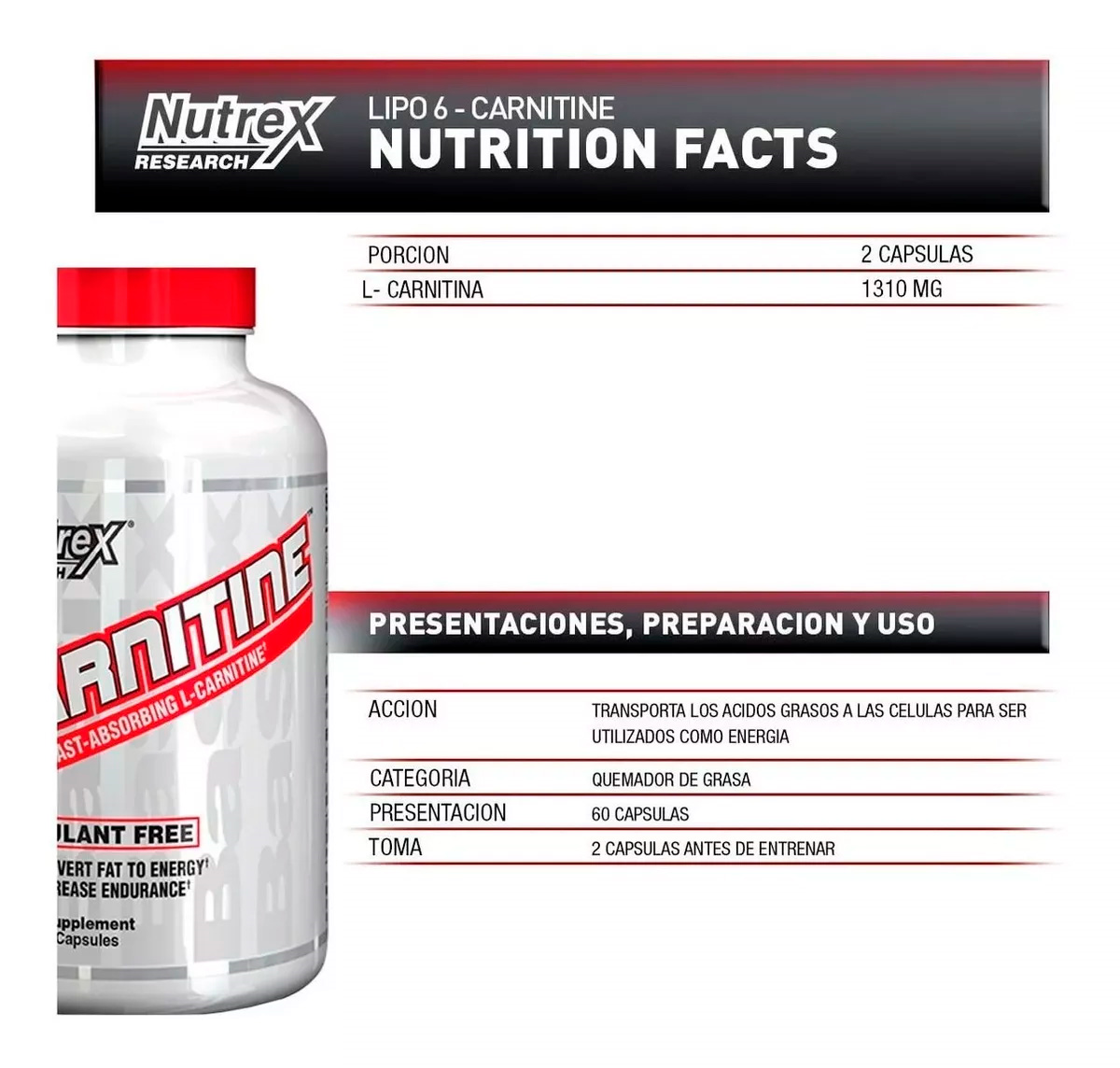 Nutrex Research Lipo 6 Carnitine 60 Cápsulas