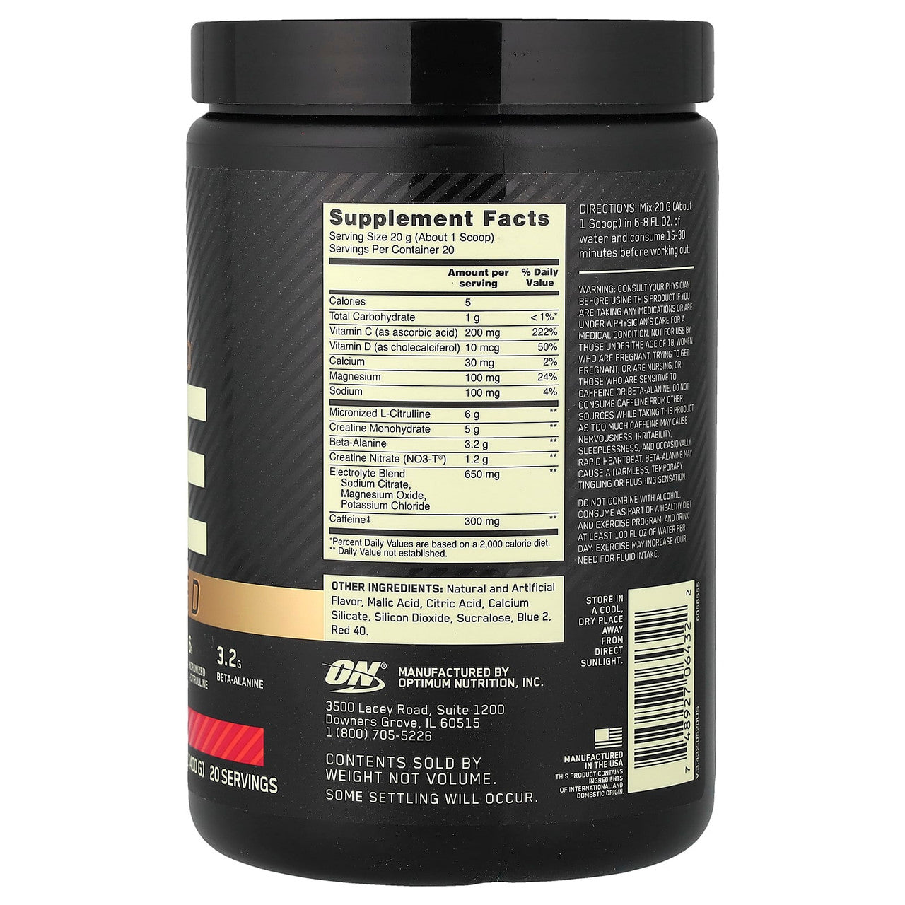 Optimum Nutrition Gold Std Pre Advanced 20 Porciones Berry Blast
