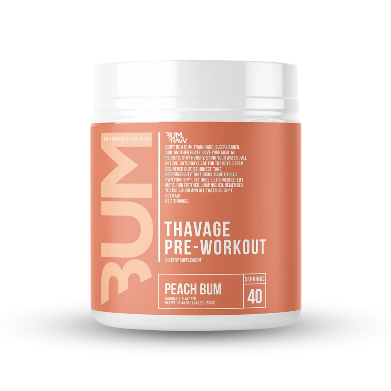 Raw Cbum Thavage Pre - Entreno 40 Porciones Peach Bum