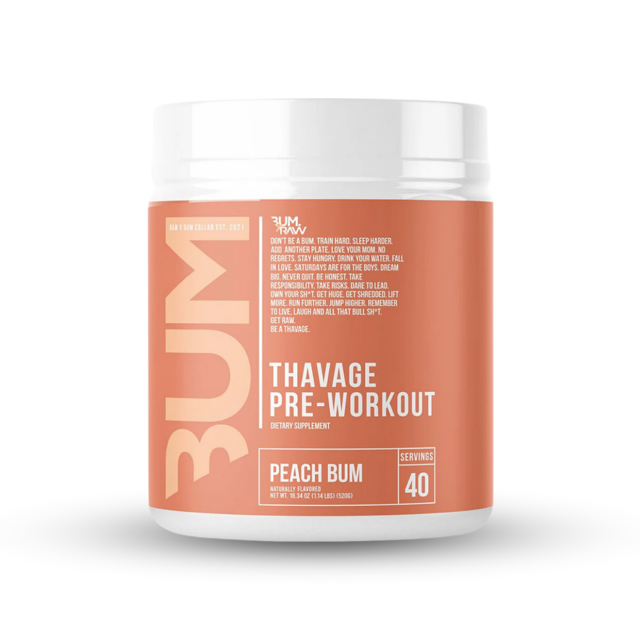 Raw Cbum Thavage Pre - Entreno 40 Porciones Peach Bum
