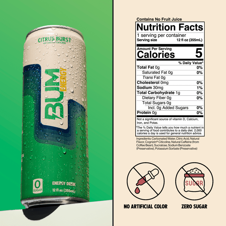 Raw Bum Energy Drink 12 Onzas 12 Paquete Citrus Burst