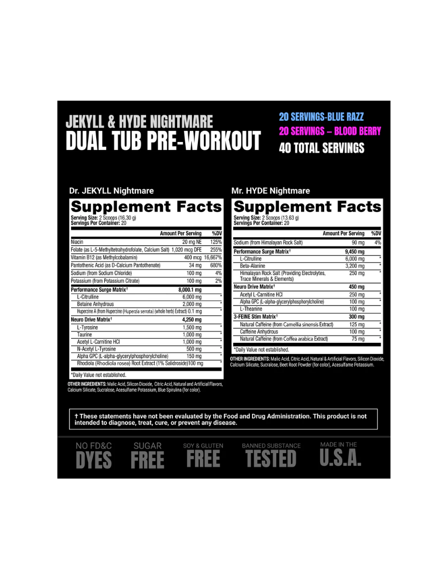 Prosupps Dr Jekyll Mr Hyde Nightmare Pre - Entreno 20 Porciones Blue Raz Bloody Berry