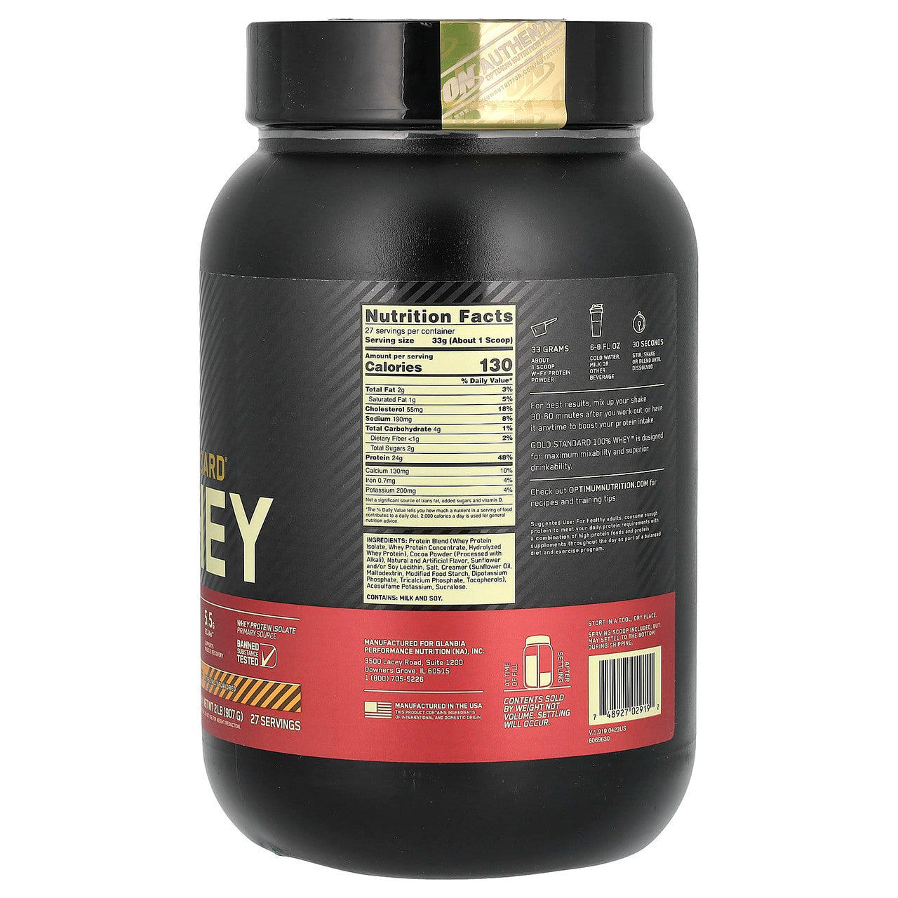 Optimum Nutrition 100 Whey Gold Std 2 Libras Chocolate Peanut Butter