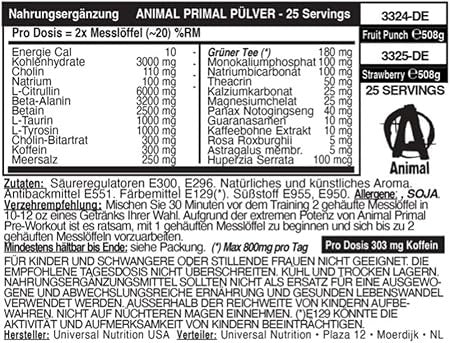 Universal Animal Primal Powder 25 Porciones Straw Watermelon