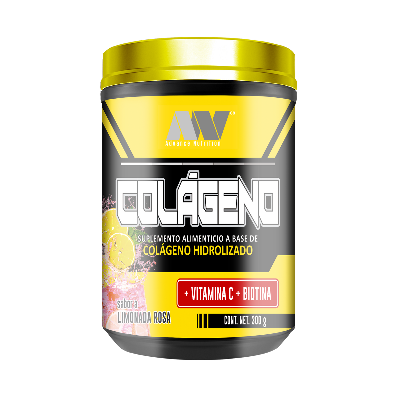 Advance Colageno Hidrolizado Vitamina C Biotina 300 Grs Limonada Rosa