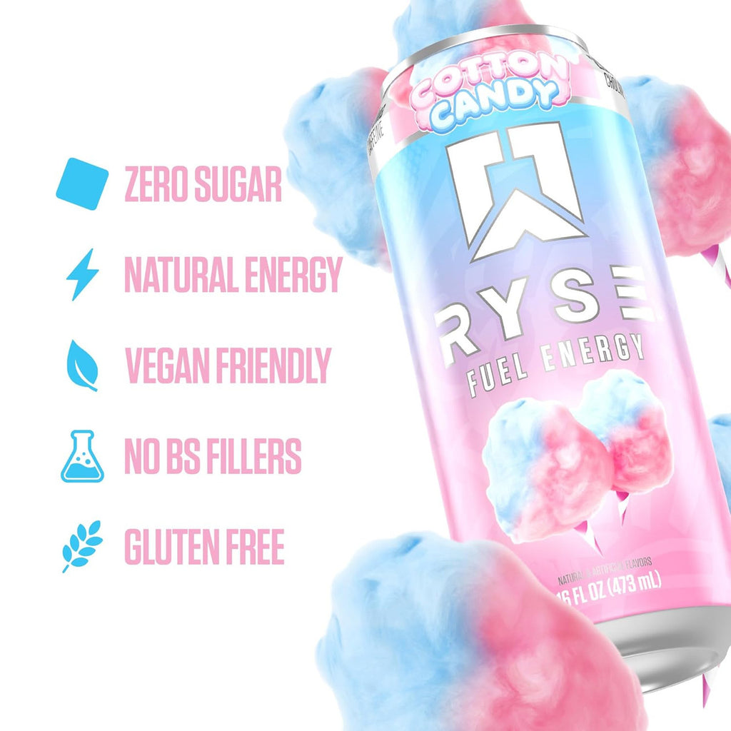 Ryse Fuel Drink 16 Onzas 12 Paquete Cotton Candy