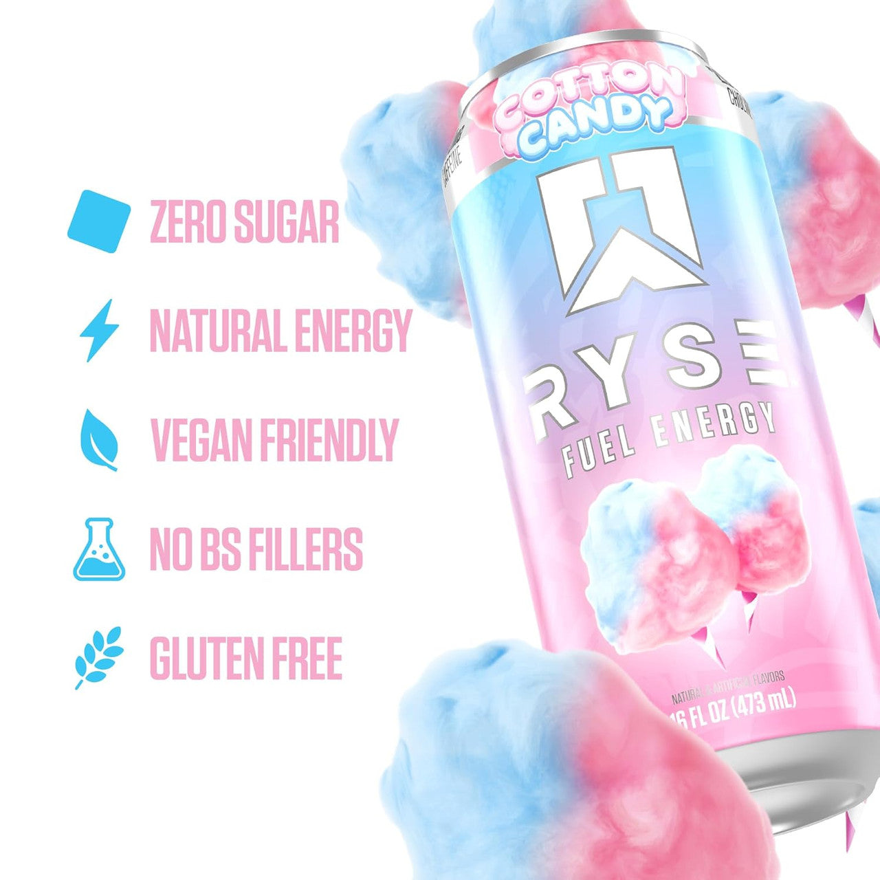 Ryse Fuel Drink 16 Onzas 12 Paquete Cotton Candy