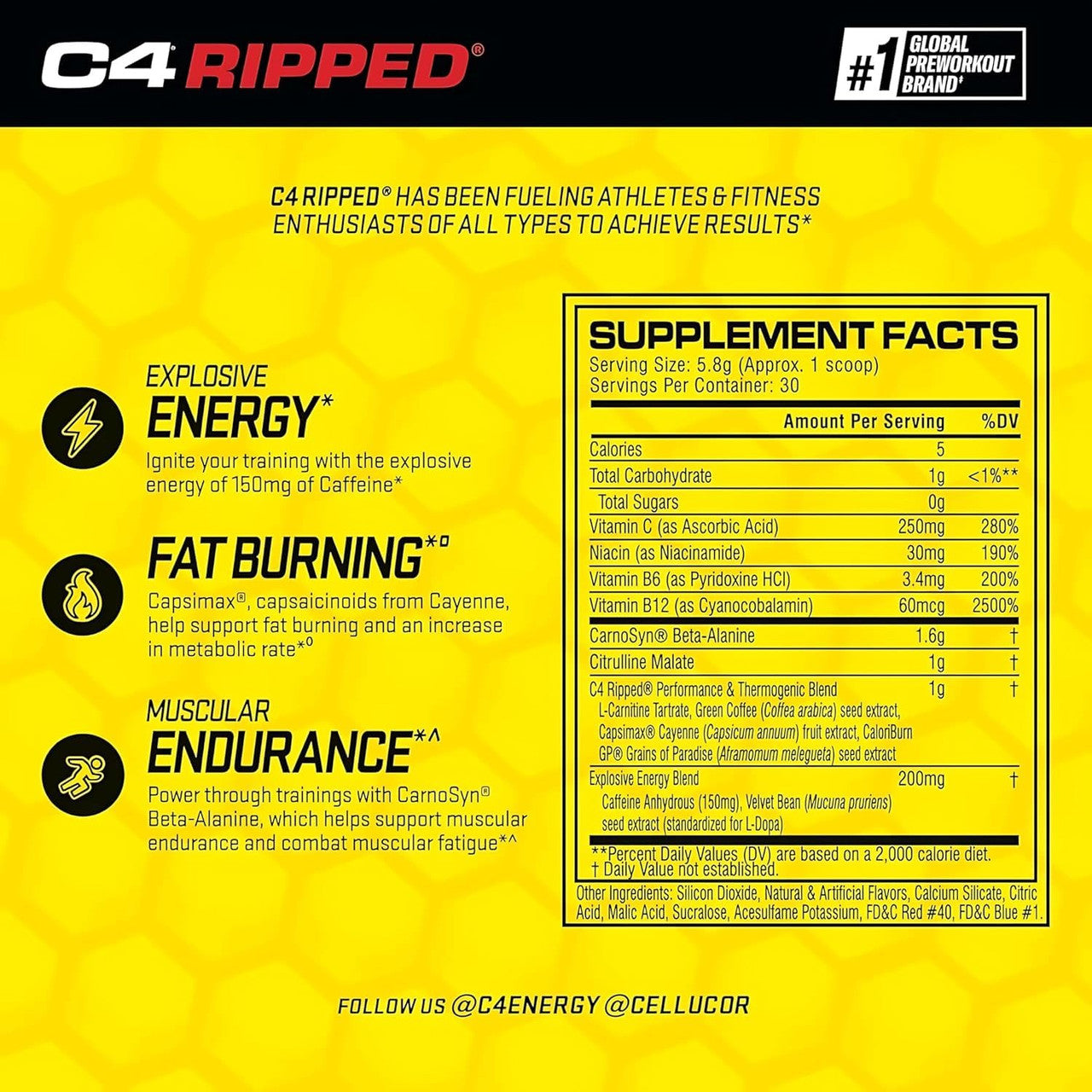 Cellucor C4 Ripped 30 Porciones Raspberry Lemonade