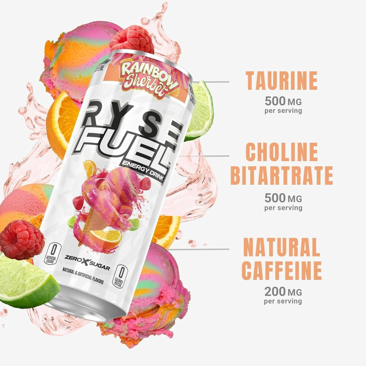 Ryse Fuel Drink 16 Onzas 12 Paquete Rainbow Sherbet