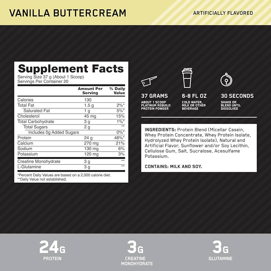 Optimum Nutrition Platinum Rebuild 1. 67 Libras Vainilla Buttercream