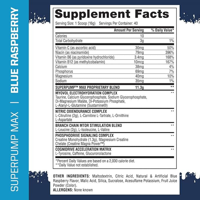 Gaspari Nutrition Super Pump Max 40 Porciones Blue Raspberry