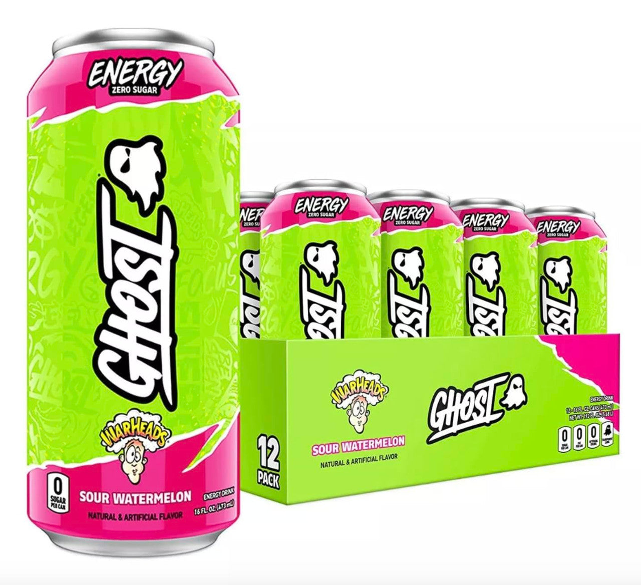 Ghost Energy 16 Onzas 12 Paquete Warheads Sour Watermelon