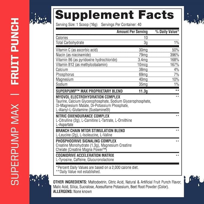 Gaspari Nutrition Super Pump Max 40 Porciones Fruit Punch
