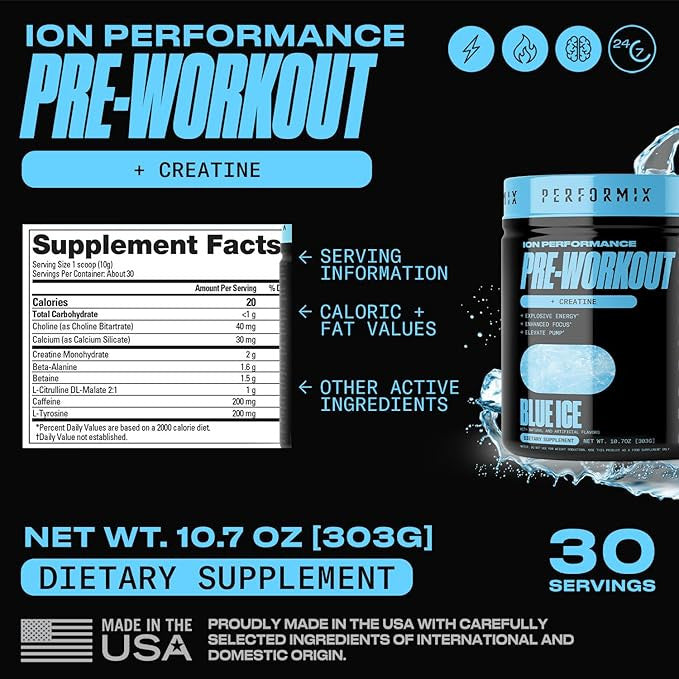 Performix Pre - Entreno Energy Ion 30 Porciones Blue Ice
