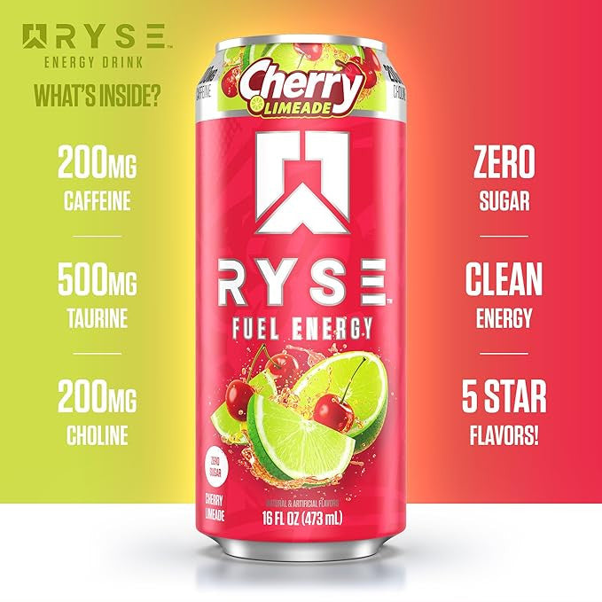 Ryse Fuel Drink 16 Onzas 12 Paquete Cherry Limeade