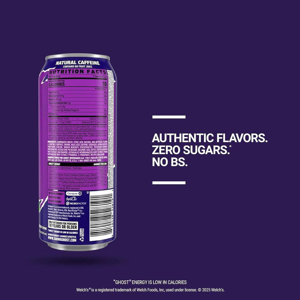 Ghost Energy 16 Onzas 12 Paquete Welchs Grape Cran Sabor