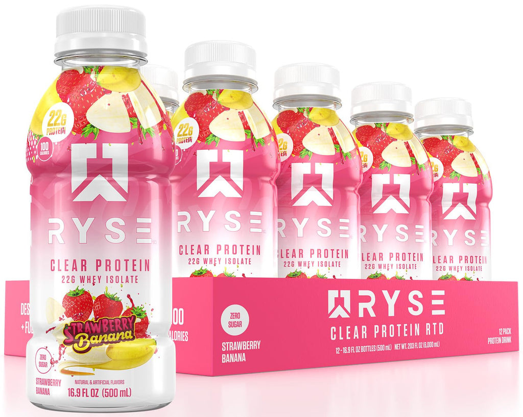 Ryse Clear Whey Aislado Lista para Beber 12 Paquete Strawberry Banana