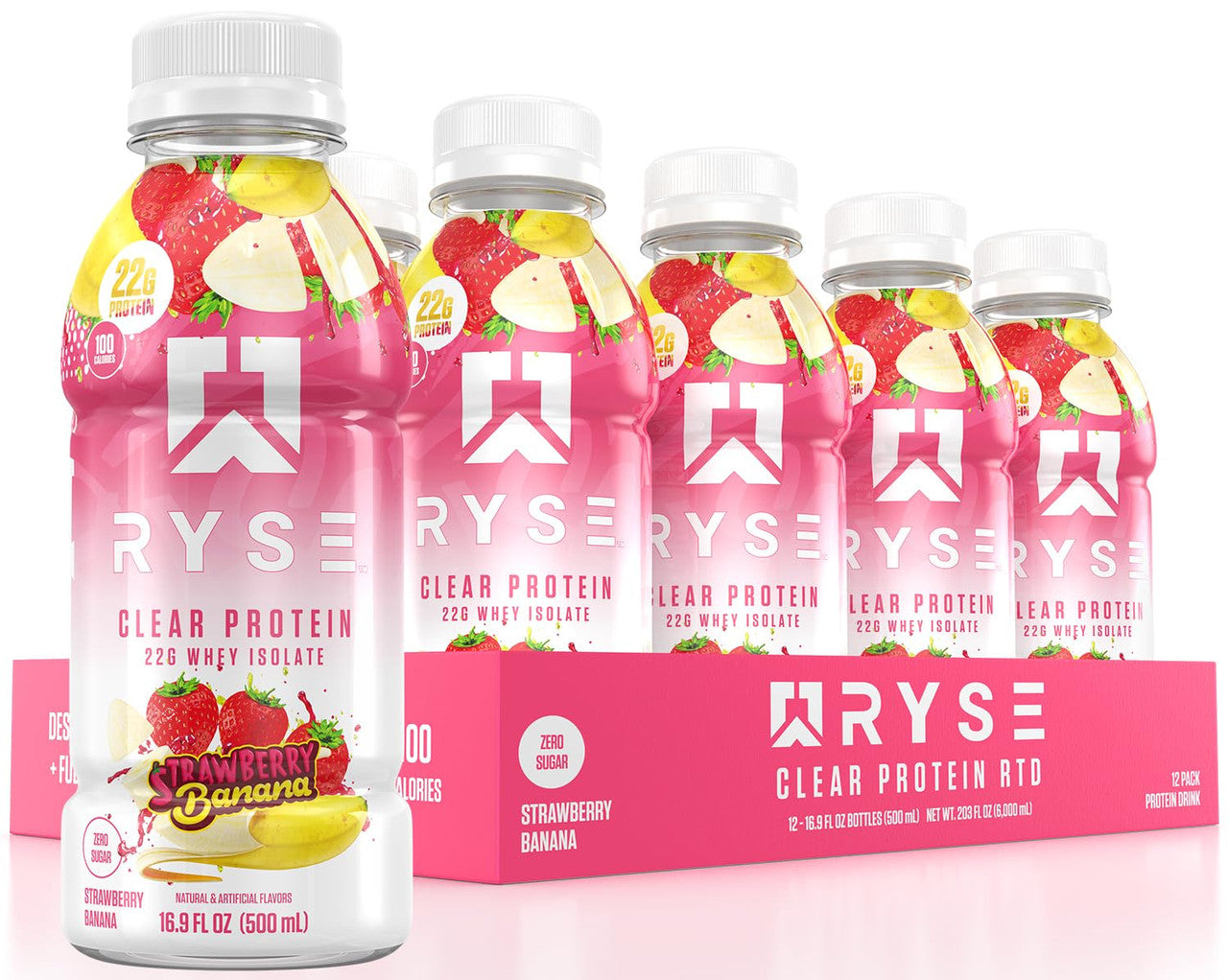 Ryse Clear Whey Aislado Lista para Beber 12 Paquete Strawberry Banana