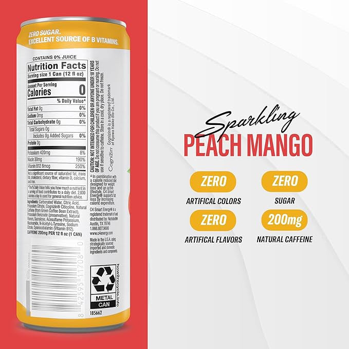 Cellucor C4 Smart Energy Carbonatada 12Oz 12Pk Peach Mango