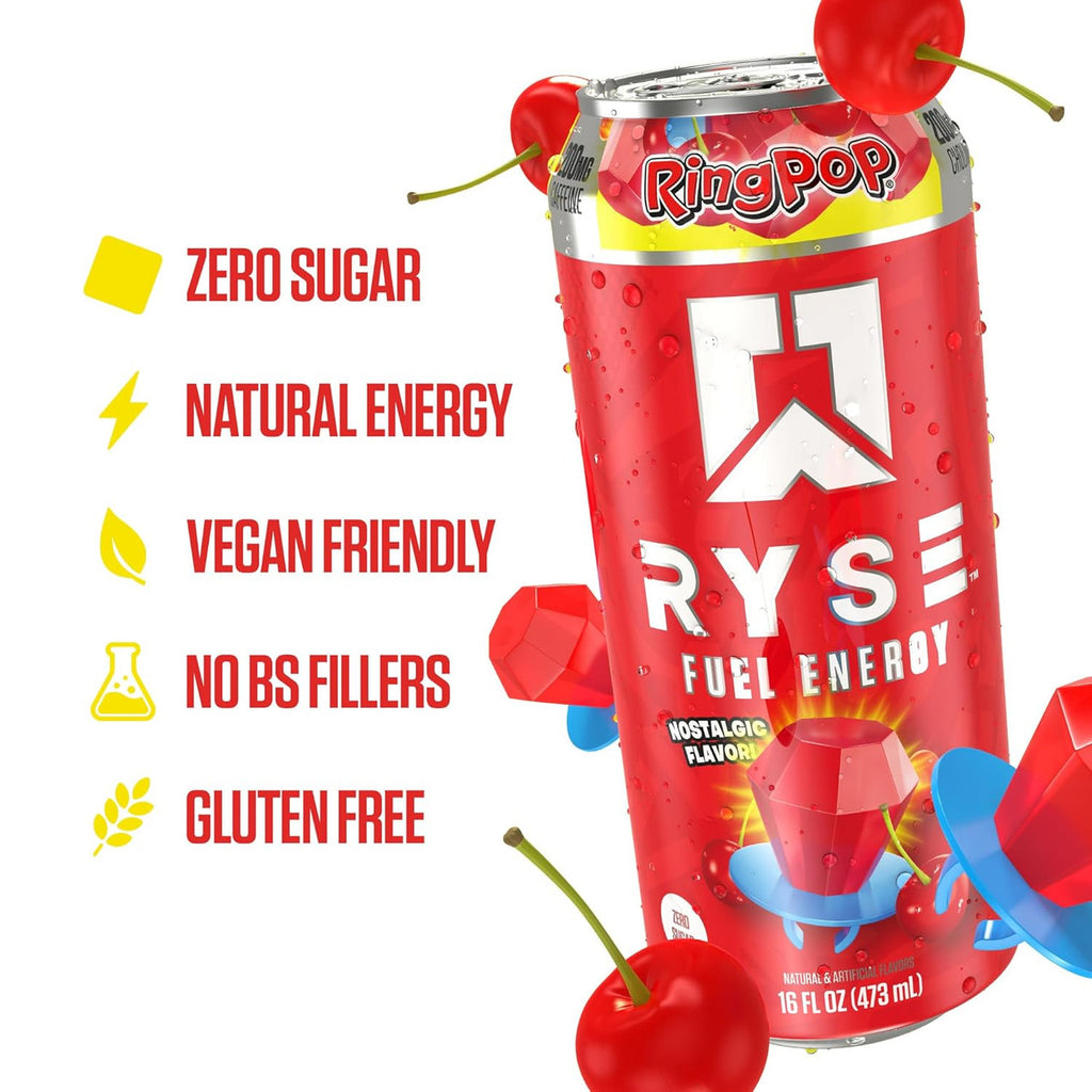 Ryse Fuel Drink 16 Onzas 12 Paquete Ring Pop Cherry