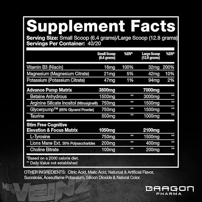 Dragon Pharma Mr Veinz Estimulante sin 40 Porciones Jacked Grape
