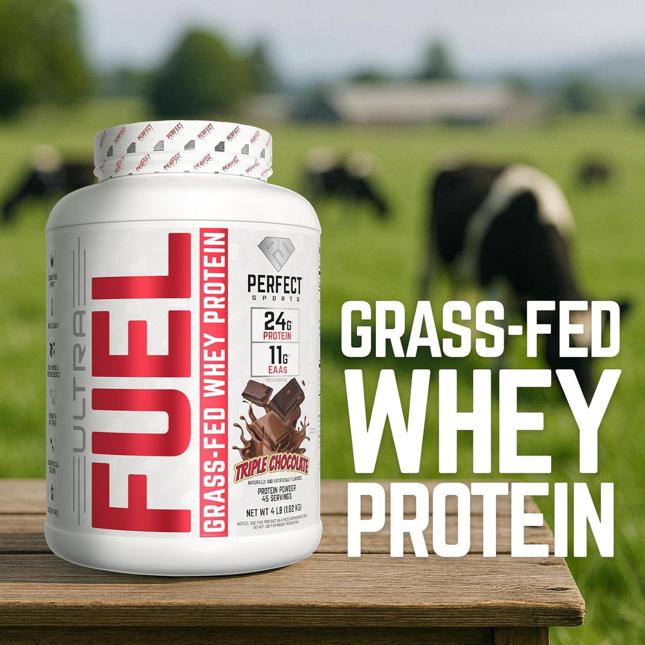 Perfect Sports Ultra Fuel Grass Fed Whey Protein 4Lb Triple Chocolate