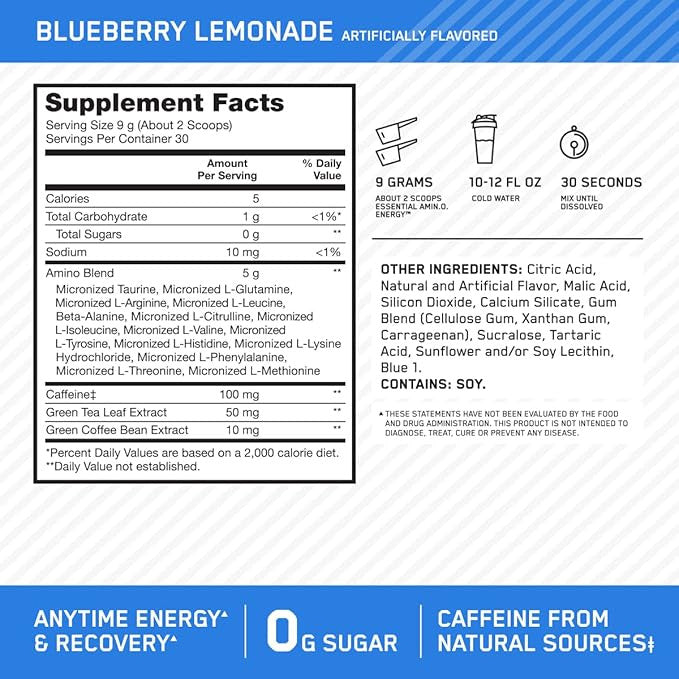 Optimum Nutrition Amino Energy 270 Grs Blueberry Lemonade
