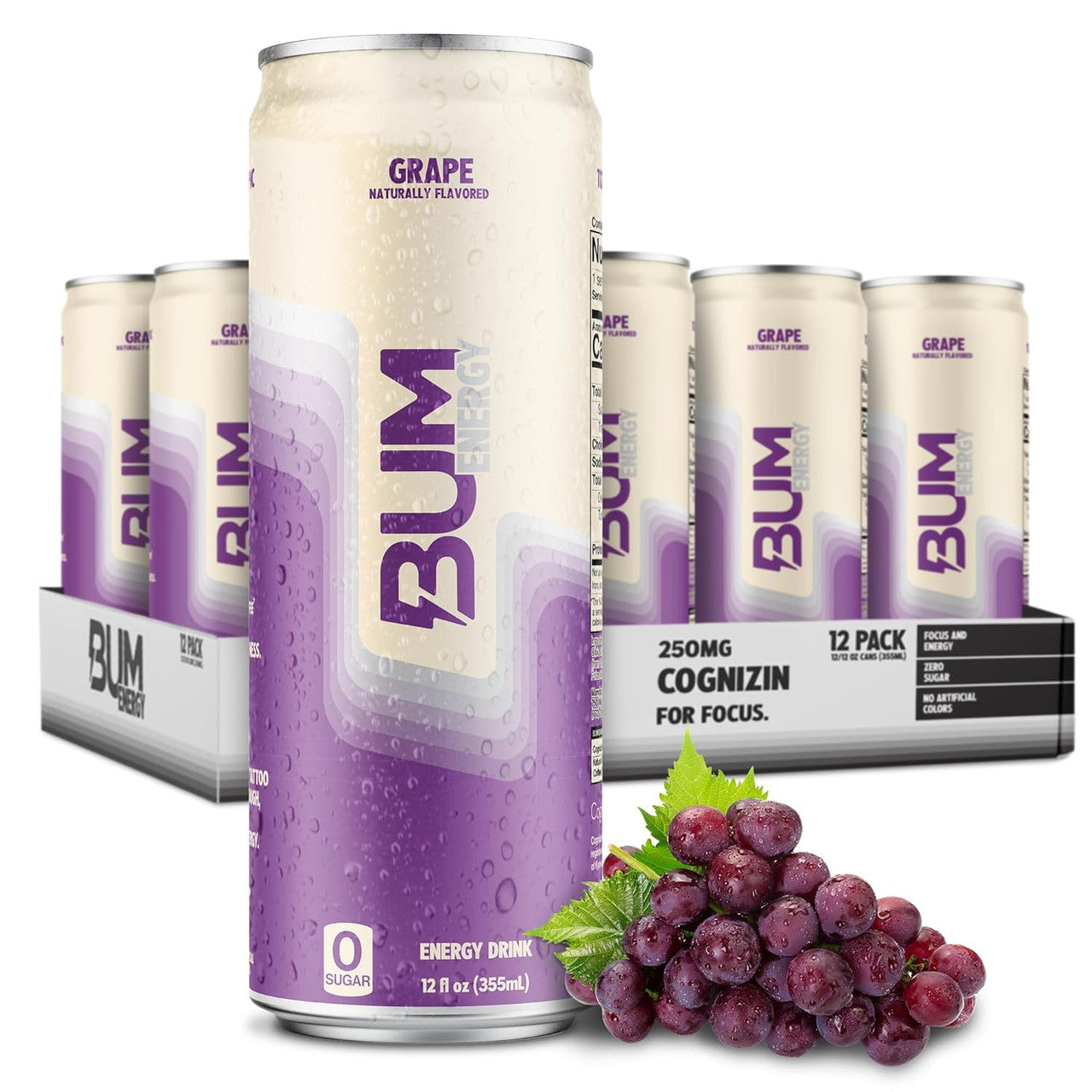 Raw Bum Energy Drink 12 Onzas 12 Paquete Grape
