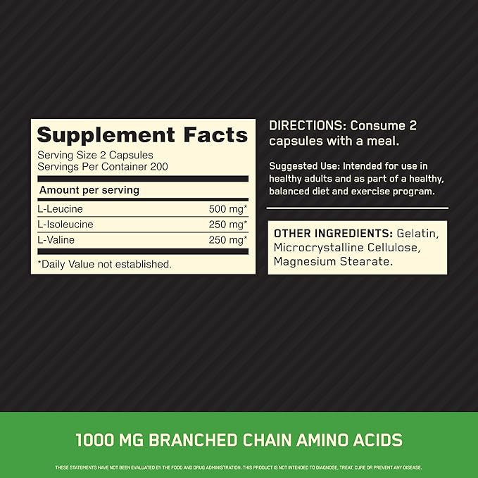 Optimum Nutrition BCAA Mega Size 1000 400 Cápsulas