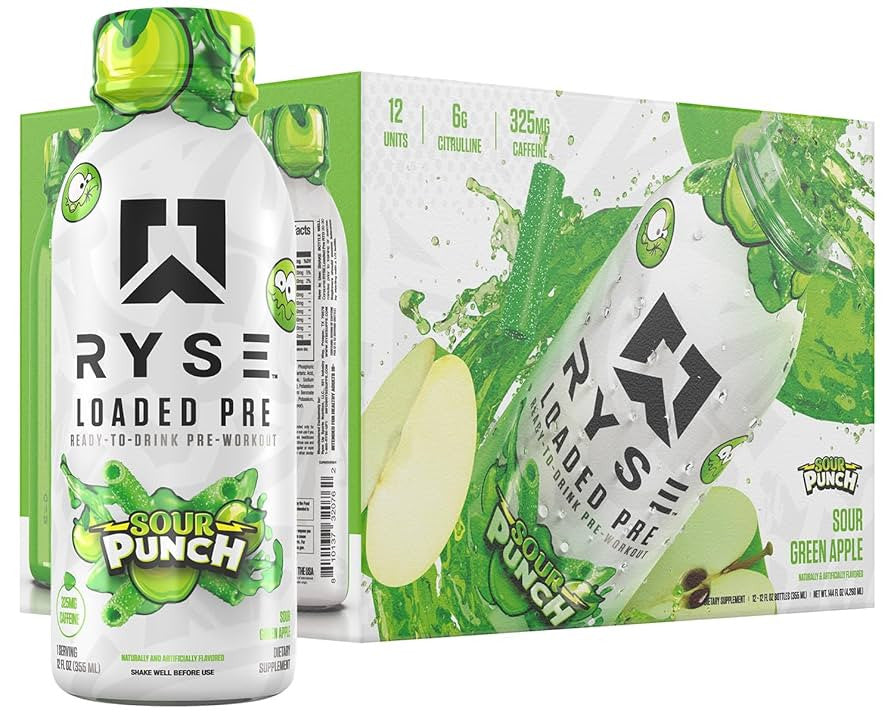 Ryse Loaded Pre-Entreno Lista para Beber 12 Paquete Sour Punch Green Apple