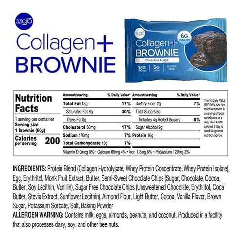 321Glo Collagen Brownie 12 Paquete Chocolate Fudge