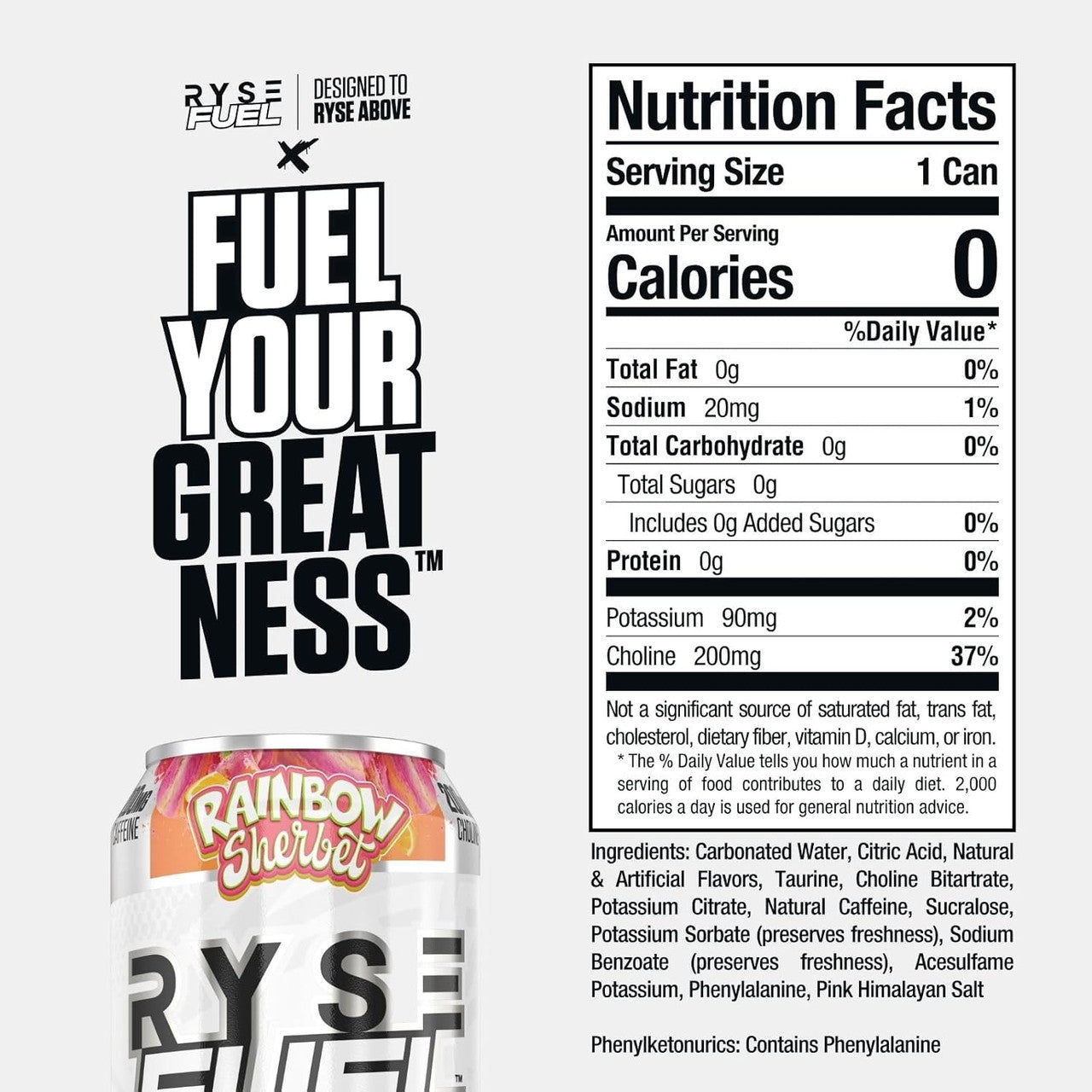 Ryse Fuel Drink 16 Onzas 12 Paquete Rainbow Sherbet