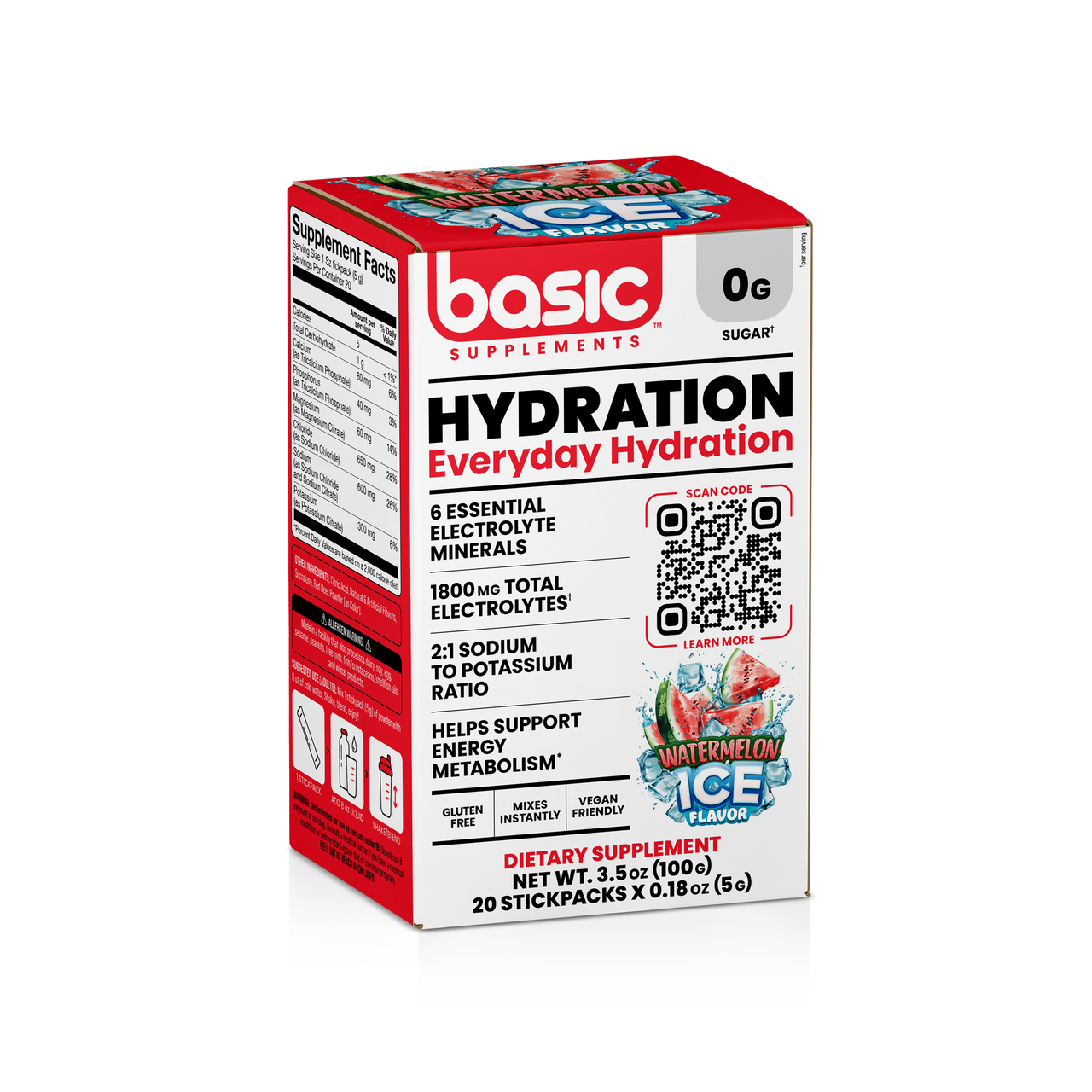 Basic Hydration 20 Sticks Packs X 5G Watermelon