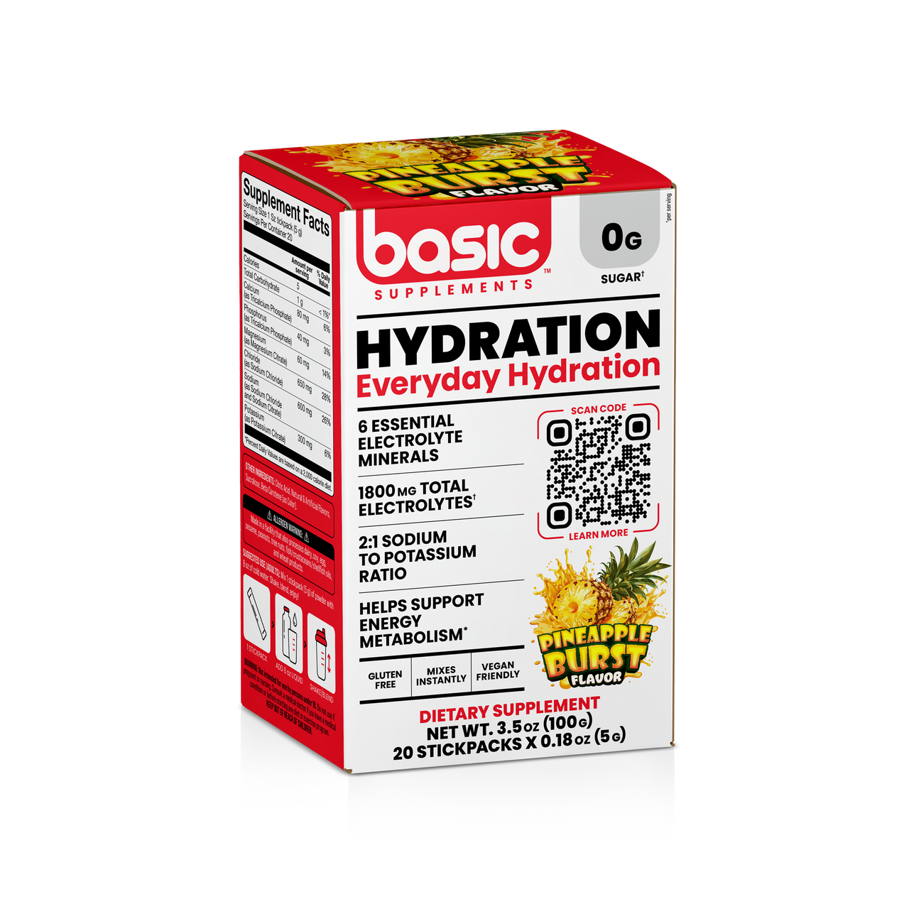 Basic Hydration 20 Sticks Packs X 5G Pineapple Burst