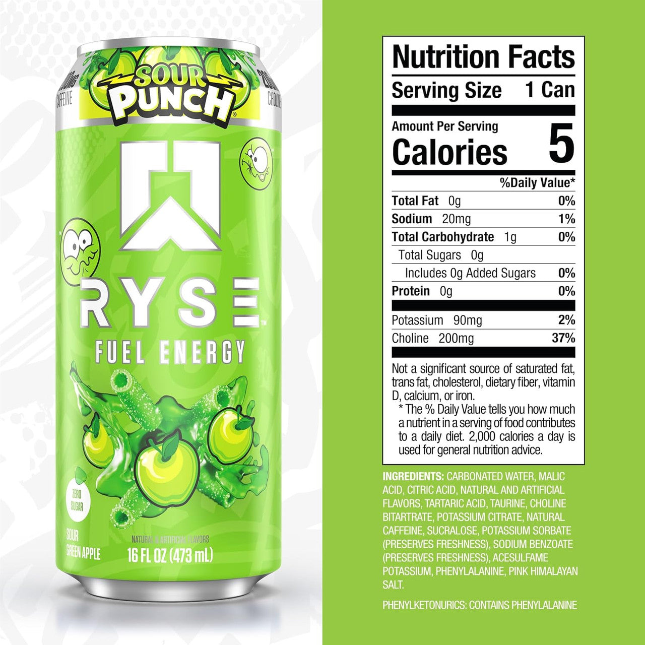 Ryse Fuel Drink 16 Onzas 12 Paquete Sour Punch Green Apple