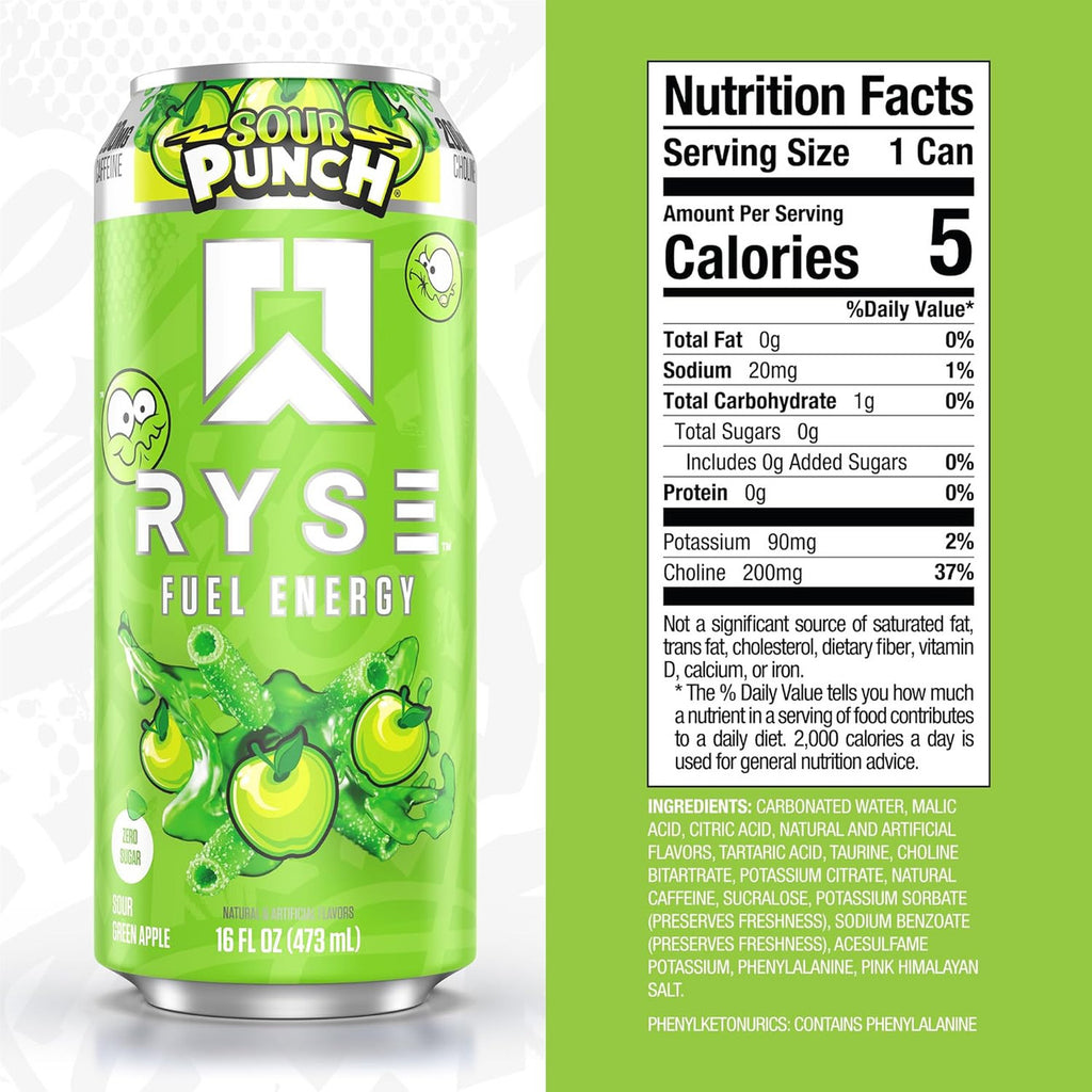 Ryse Fuel Drink 16 Onzas 12 Paquete Sour Punch Green Apple