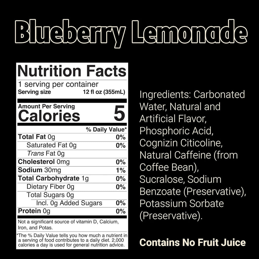 Raw Bum Energy Drink 12 Onzas 12 Paquete Blueberry Lemonade