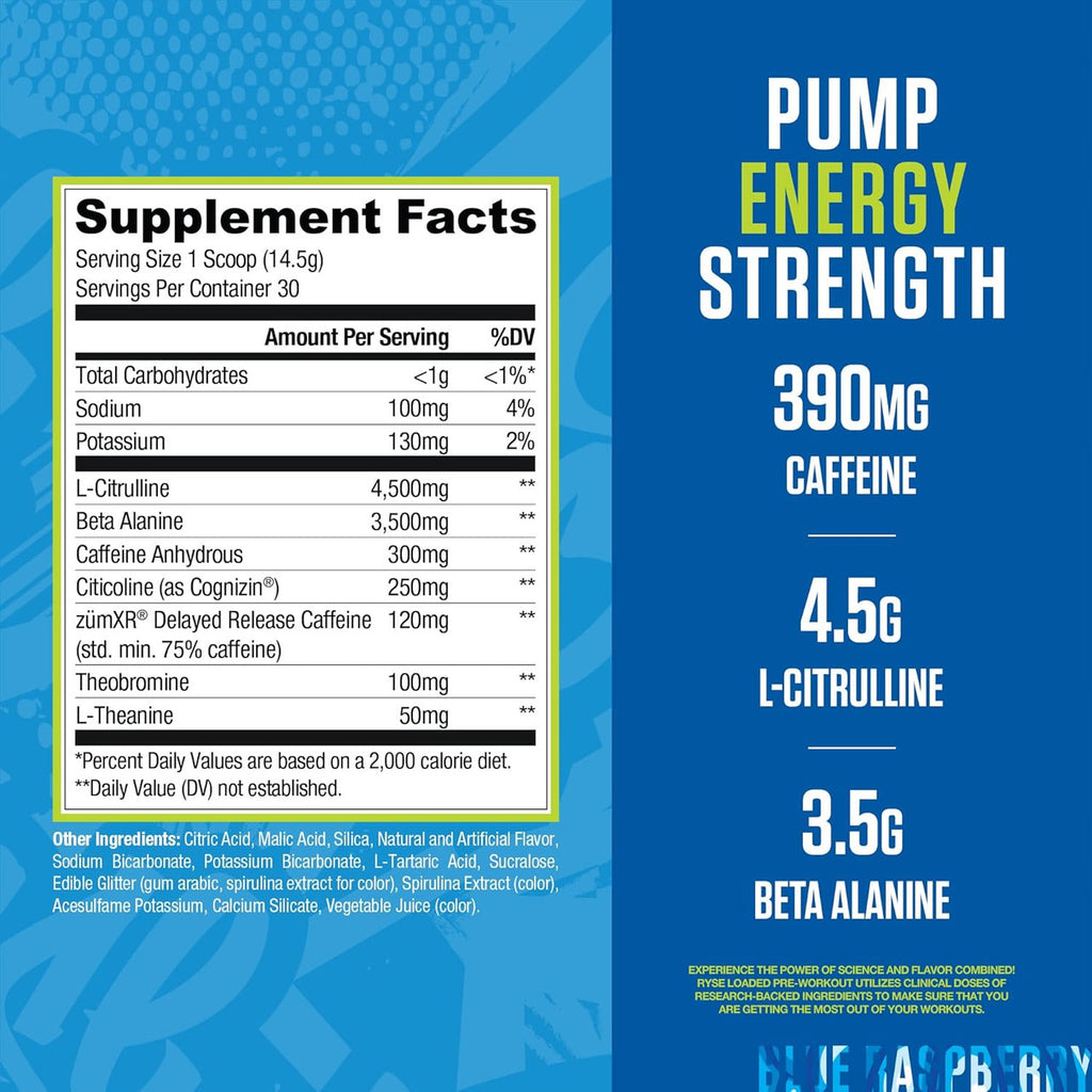 Ryse Loaded Pre - Entreno 30 Porciones Sour Punch Blue Raz