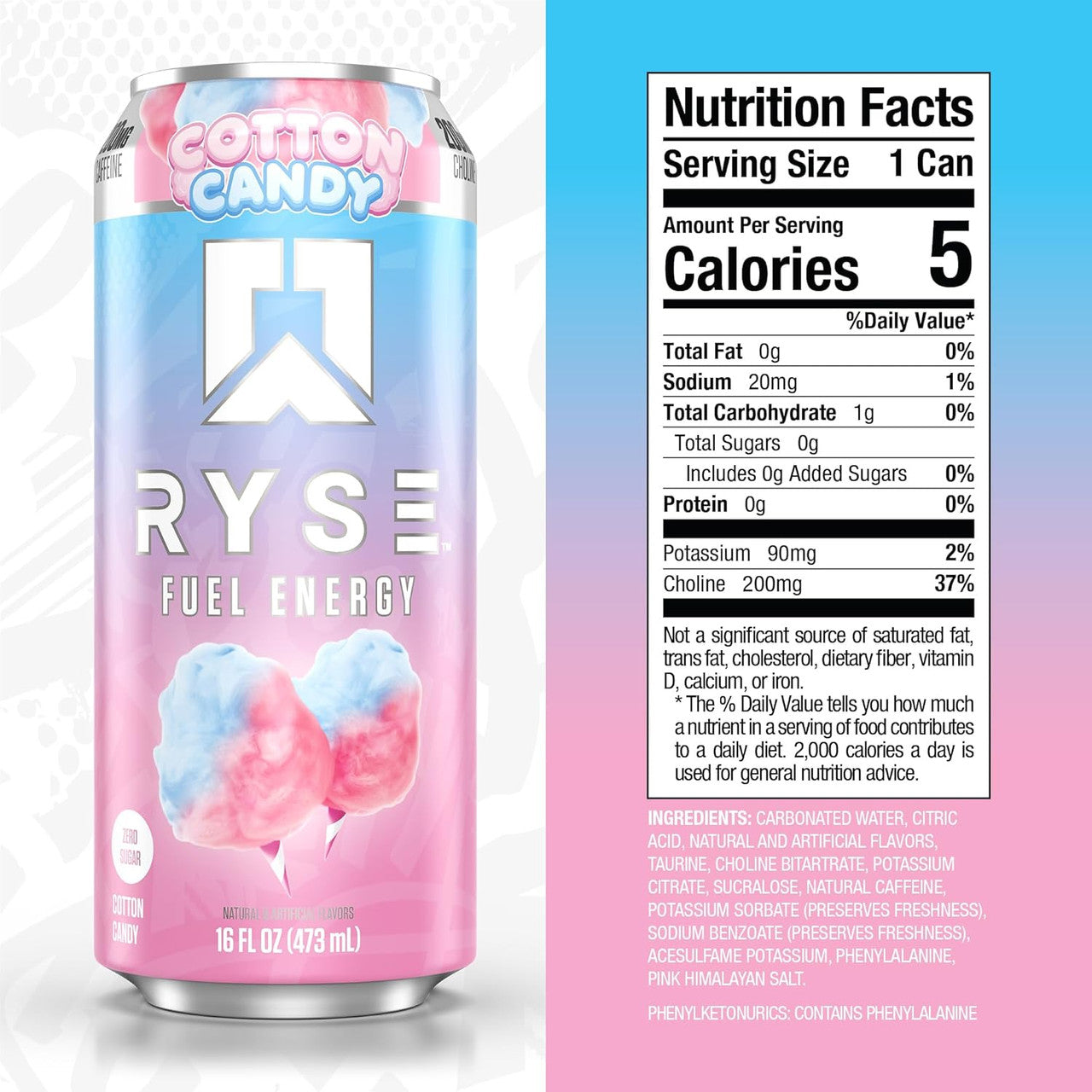 Ryse Fuel Drink 16 Onzas 12 Paquete Cotton Candy