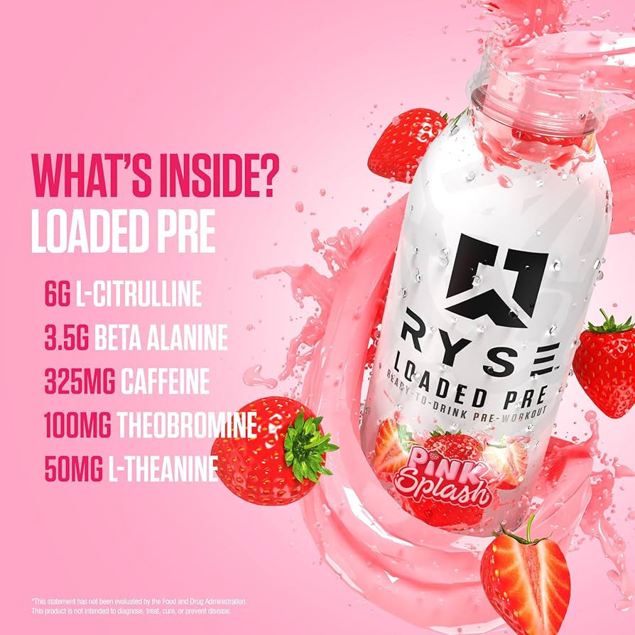 Ryse Loaded Pre-Entreno Lista para Beber 12 Paquete Pink Splash