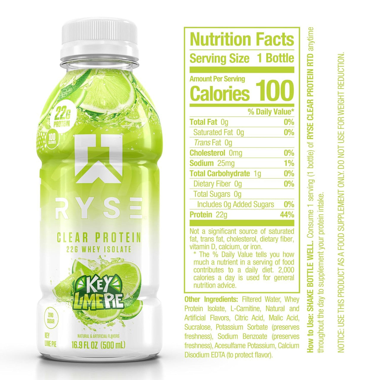 Ryse Clear Whey Aislado Lista para Beber 12 Paquete Key Lime Pie