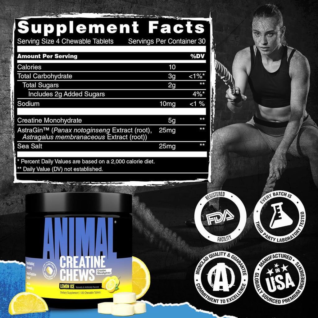 Universal Animal Chews Creatine 120 Tabletas Lemon Ice